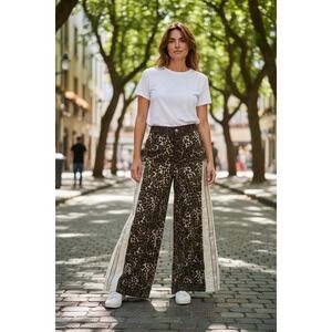 POL Size L Wide Leg Leopard Print Pants with Striped Side Panels